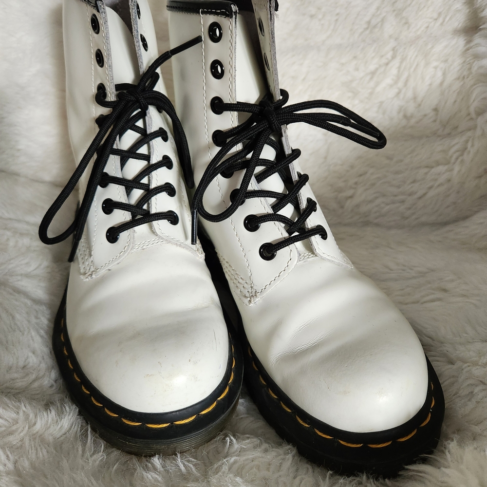 Dr. Martens White Combat Boots with Black Laces